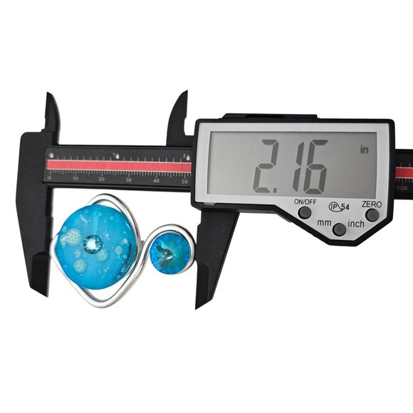 Jeff Lieb Blue Flat Bead Modern Clip On Earrings Rivoli Rhinestone, Signed - Picture 6 of 8